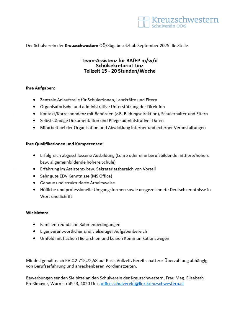 Stellenausschreibung Team-Assistenz für BAfEP 